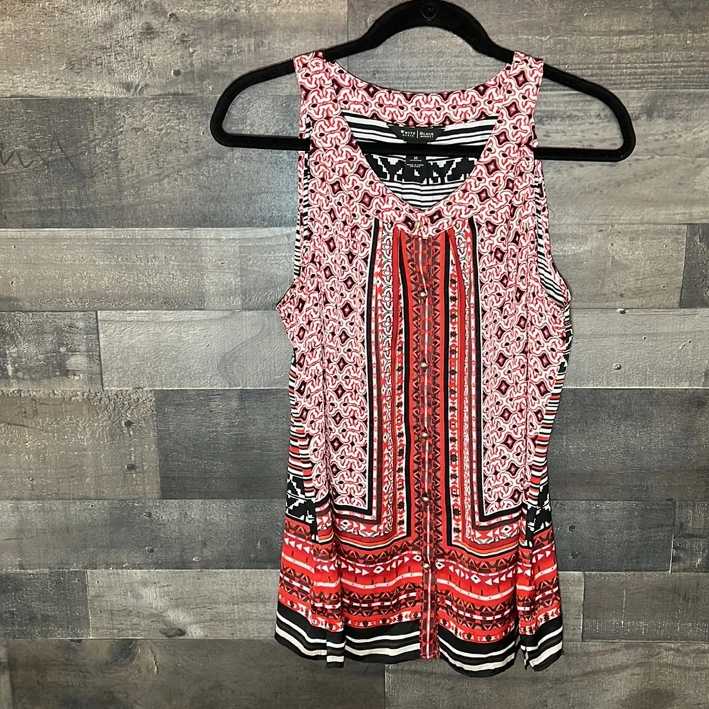 White House Black Market Red and Black Sleeveless Top - Picture 5 of 6